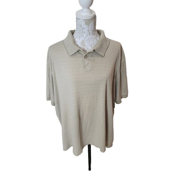 Haggar Mens Beige Short Sleeve Polo Shirt W/ Stitched Checks XXL - Picture 1 of 6